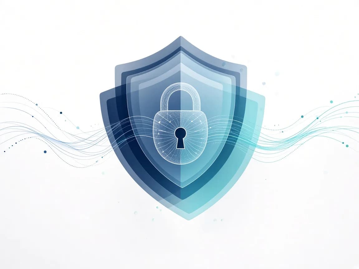 Original illustration of a shield and lock representing secure healthcare information.